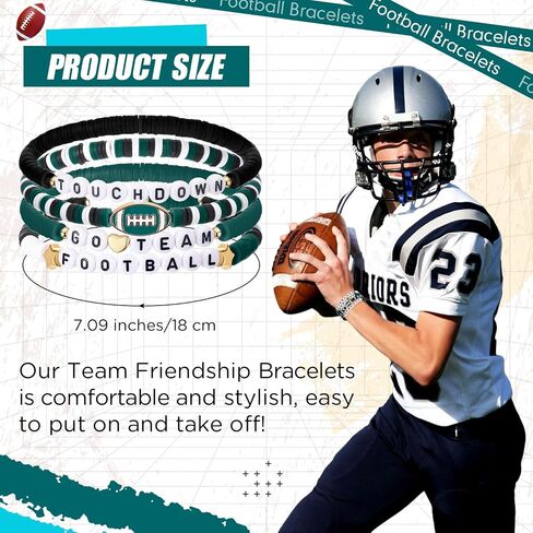 24 Pcs Football Bracelets Team Friendship Bracelets Football Party Favors for Women Men Stackable Stretch Sports Bracelet for Team Fan Party Supplies Award Gift in Saudi Arabia