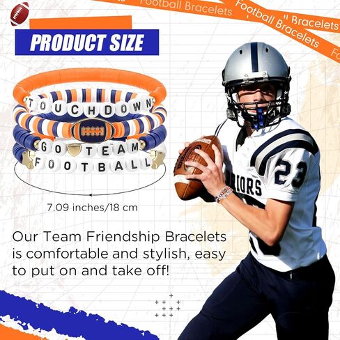 24 Pcs Football Bracelets Team Friendship Bracelets Football Party Favors for Women Men Stackable Stretch Sports Bracelet for Team Fan Party Supplies Award Gift in Saudi Arabia