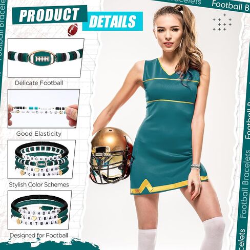 24 Pcs Football Bracelets Team Friendship Bracelets Football Party Favors for Women Men Stackable Stretch Sports Bracelet for Team Fan Party Supplies Award Gift in Saudi Arabia