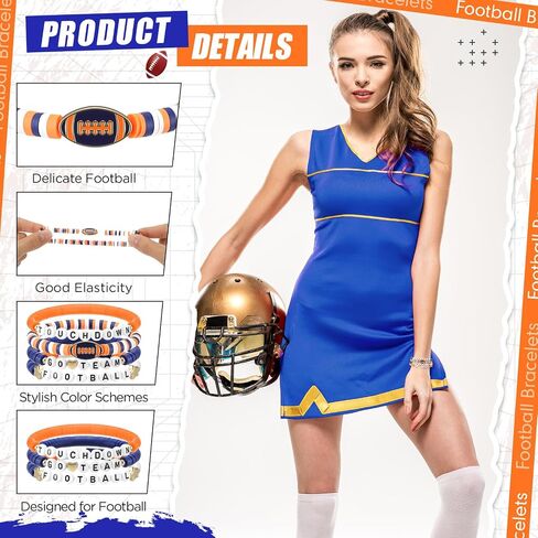 24 Pcs Football Bracelets Team Friendship Bracelets Football Party Favors for Women Men Stackable Stretch Sports Bracelet for Team Fan Party Supplies Award Gift in Saudi Arabia