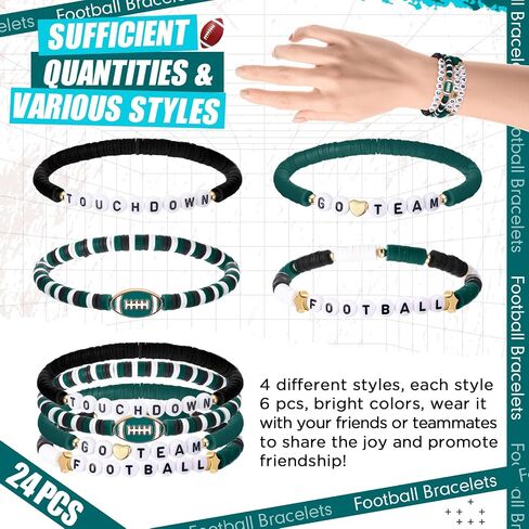24 Pcs Football Bracelets Team Friendship Bracelets Football Party Favors for Women Men Stackable Stretch Sports Bracelet for Team Fan Party Supplies Award Gift in Saudi Arabia