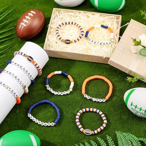 24 Pcs Football Bracelets Team Friendship Bracelets Football Party Favors for Women Men Stackable Stretch Sports Bracelet for Team Fan Party Supplies Award Gift in Saudi Arabia