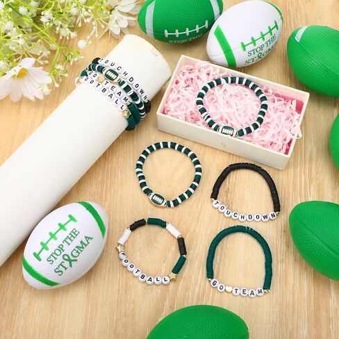 24 Pcs Football Bracelets Team Friendship Bracelets Football Party Favors for Women Men Stackable Stretch Sports Bracelet for Team Fan Party Supplies Award Gift in Saudi Arabia