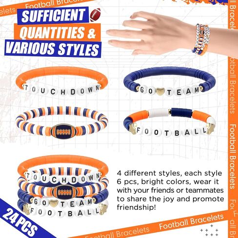 24 Pcs Football Bracelets Team Friendship Bracelets Football Party Favors for Women Men Stackable Stretch Sports Bracelet for Team Fan Party Supplies Award Gift in Saudi Arabia