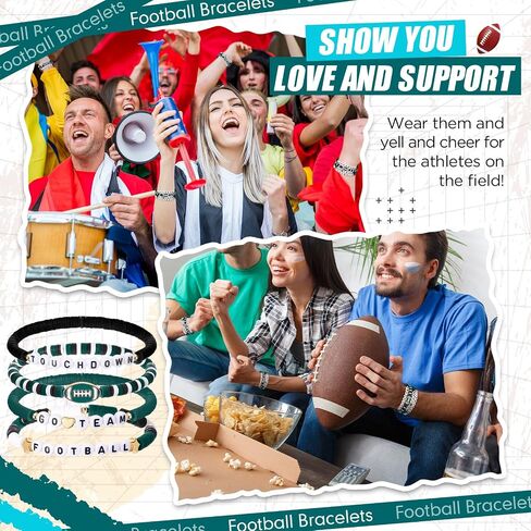 24 Pcs Football Bracelets Team Friendship Bracelets Football Party Favors for Women Men Stackable Stretch Sports Bracelet for Team Fan Party Supplies Award Gift in Saudi Arabia