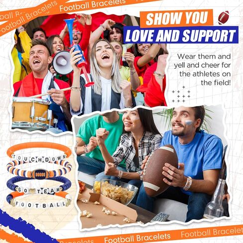 24 Pcs Football Bracelets Team Friendship Bracelets Football Party Favors for Women Men Stackable Stretch Sports Bracelet for Team Fan Party Supplies Award Gift in Saudi Arabia