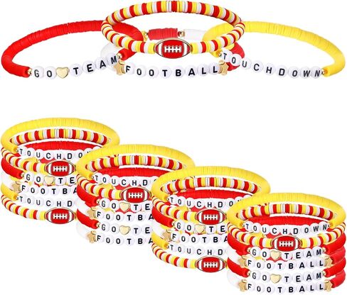 24 Pcs Football Bracelets Team Friendship Bracelets Football Party Favors for Women Men Stackable Stretch Sports Bracelet for Team Fan Party Supplies Award Gift in Saudi Arabia