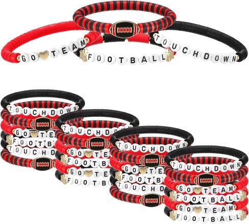 24 Pcs Football Bracelets Team Friendship Bracelets Football Party Favors for Women Men Stackable Stretch Sports Bracelet for Team Fan Party Supplies Award Gift in Saudi Arabia
