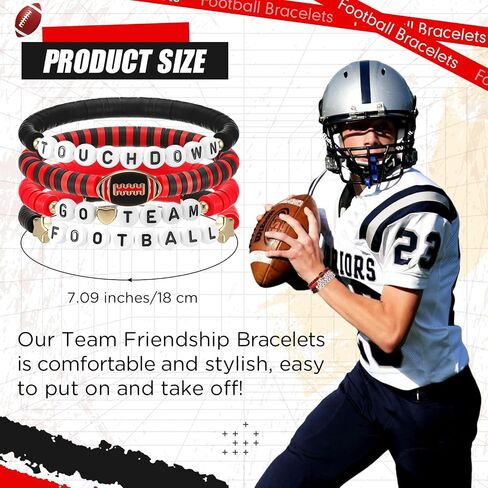 24 Pcs Football Bracelets Team Friendship Bracelets Football Party Favors for Women Men Stackable Stretch Sports Bracelet for Team Fan Party Supplies Award Gift in Saudi Arabia