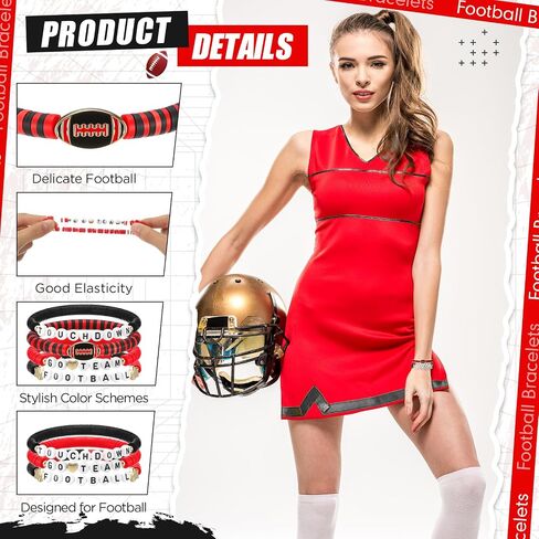 24 Pcs Football Bracelets Team Friendship Bracelets Football Party Favors for Women Men Stackable Stretch Sports Bracelet for Team Fan Party Supplies Award Gift in Saudi Arabia