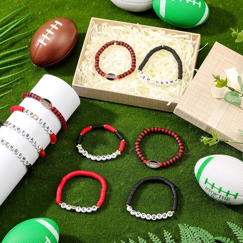 24 Pcs Football Bracelets Team Friendship Bracelets Football Party Favors for Women Men Stackable Stretch Sports Bracelet for Team Fan Party Supplies Award Gift in Saudi Arabia