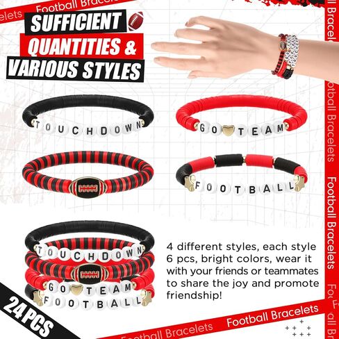 24 Pcs Football Bracelets Team Friendship Bracelets Football Party Favors for Women Men Stackable Stretch Sports Bracelet for Team Fan Party Supplies Award Gift in Saudi Arabia