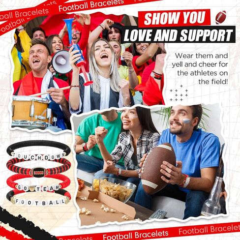 24 Pcs Football Bracelets Team Friendship Bracelets Football Party Favors for Women Men Stackable Stretch Sports Bracelet for Team Fan Party Supplies Award Gift in Saudi Arabia