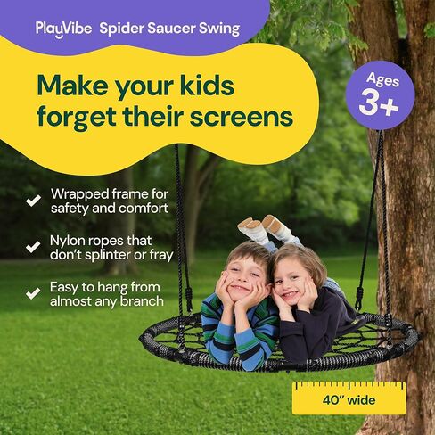 Playvibe Tree Swing - 40 بوصة أرجوحة الصحن للأطفال في الهواء الطلق - شماعات قرص مستديرة مع سعة وزن 900 رطل ، 900D الأشرطة المقاومة للماء في أكسفورد (متعدد الألوان) in Saudi Arabia