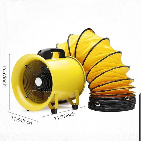 8 Inch Utility Blower Fan, 3300 RPM High-Speed Ventilation Fan with 16.4 FT PVC Duct Hose, CE & IP44 Waterproof Rated, Industrial Portable Air Blower Ventilator for Basements, Tunnels, Factories in Saudi Arabia