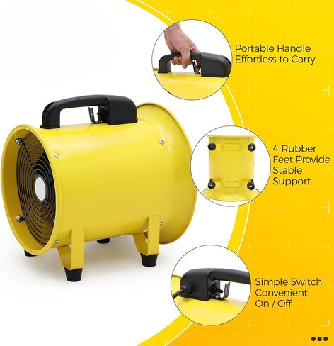 8 Inch Utility Blower Fan, 3300 RPM High-Speed Ventilation Fan with 16.4 FT PVC Duct Hose, CE & IP44 Waterproof Rated, Industrial Portable Air Blower Ventilator for Basements, Tunnels, Factories in Saudi Arabia