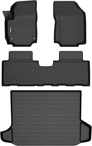 GINOWY-Floor Mats & Cargo Mat for Nissan Pathfinder 2022-2025 8 Passenger, TPE All Weather Pathfinder Car Floor Mats, Non-Slip Backrest Mat Waterproof Pathfinder Floor Liners Accessories Black in Kuwait