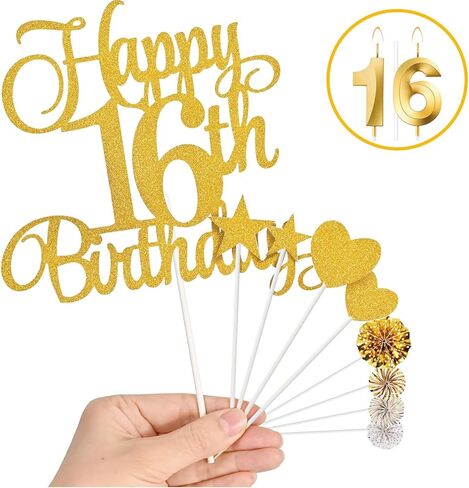 18th Birthday Cake Decorations, 18th Birthday Candles Cake Numeral Candles and Glitter Happy 18th Birthday Cake Toppers Set for Birthday Party Supplies (pink) in Kuwait