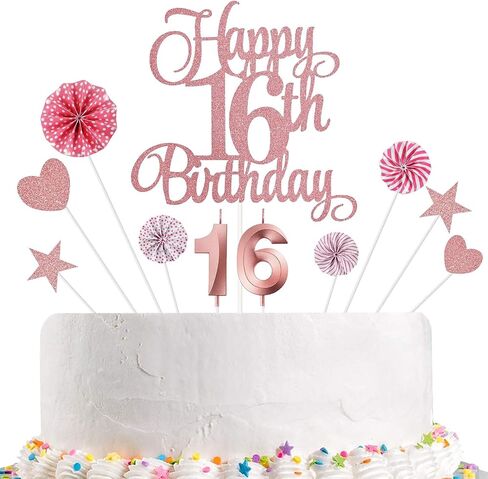 18th Birthday Cake Decorations, 18th Birthday Candles Cake Numeral Candles and Glitter Happy 18th Birthday Cake Toppers Set for Birthday Party Supplies (pink) in Kuwait