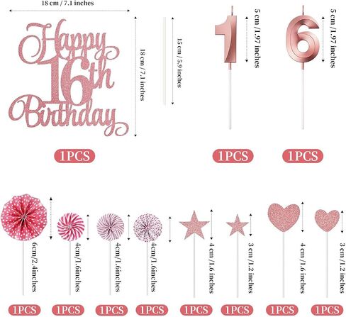 18th Birthday Cake Decorations, 18th Birthday Candles Cake Numeral Candles and Glitter Happy 18th Birthday Cake Toppers Set for Birthday Party Supplies (pink) in Kuwait