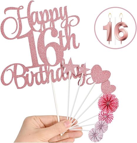 18th Birthday Cake Decorations, 18th Birthday Candles Cake Numeral Candles and Glitter Happy 18th Birthday Cake Toppers Set for Birthday Party Supplies (pink) in Kuwait