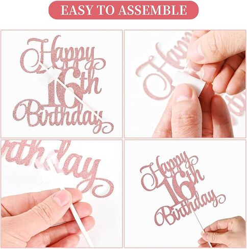 18th Birthday Cake Decorations, 18th Birthday Candles Cake Numeral Candles and Glitter Happy 18th Birthday Cake Toppers Set for Birthday Party Supplies (pink) in Kuwait