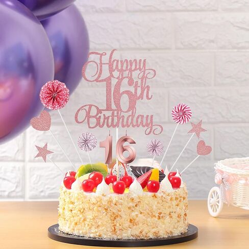 18th Birthday Cake Decorations, 18th Birthday Candles Cake Numeral Candles and Glitter Happy 18th Birthday Cake Toppers Set for Birthday Party Supplies (pink) in Kuwait