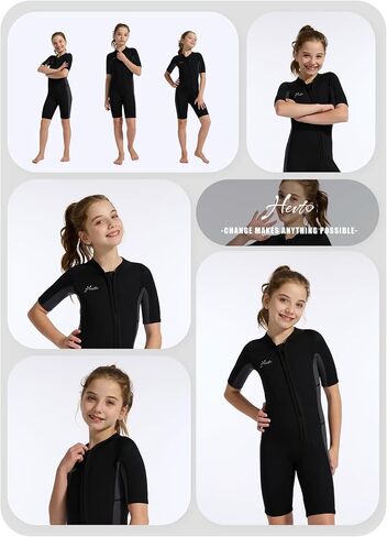 Hevto Kids Wetsuit for Boys Girls Toddler Youth 3/2mm Neoprene Shorty Full Wet Suits Front Zip in Cold Water for Swimming in Kuwait