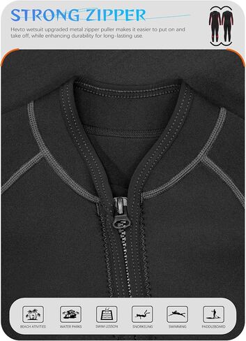 Hevto Kids Wetsuit for Boys Girls Toddler Youth 3/2mm neoprene Shorty Full Wet Suits Zip الأمامية في الماء البارد للسباحة in Kuwait
