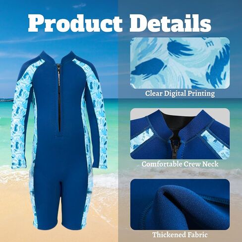 Kids Wetsuit for Boys Girls 2.5mm Front Zipper Shorty Wet Suits Long-Sleeve Neoprene One-Piece Swimsuit for Diving Surfing Swimming in Saudi Arabia