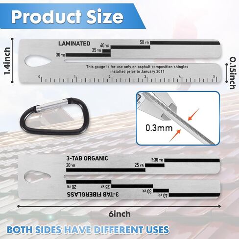 4/09 Shingle Gauge, 2 Pack Measuring Tool for Roof Shingle, Roof Pitch Gauge with Carabiner Shingle Gauge Roofing for Measuring The Thickness of Roof Tiles in Saudi Arabia