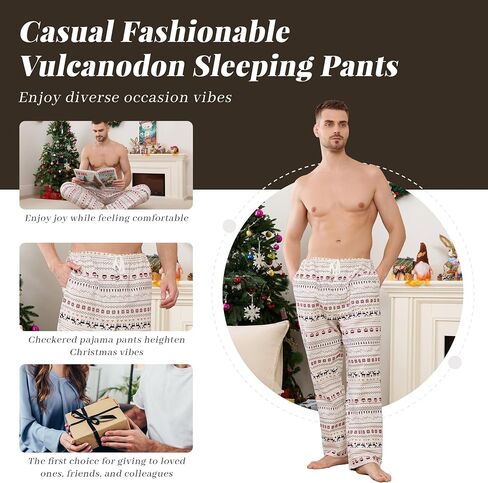 Vulcanodon Mens 100% Cotton Pajama Pants Fleece Plaid Bottoms with Pockets and Button Fly in Kuwait