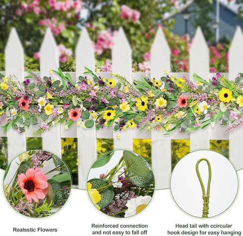 6.5 ft Artificial Wildflower Garland Wisteria Lavender Garland Daisy Lavender Faux Floral Vine Summer Spring Floral Fake Garland All Year Round Home Decor for Indoor Outdoor Home Wedding Arch in Kuwait