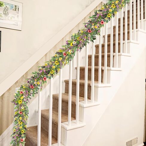 6.5 ft Artificial Wildflower Garland Wisteria Lavender Garland Daisy Lavender Faux Floral Vine Summer Spring Floral Fake Garland All Year Round Home Decor for Indoor Outdoor Home Wedding Arch in Kuwait