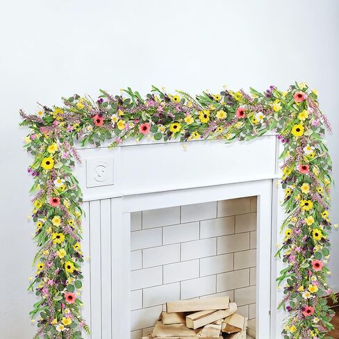 6.5 ft Artificial Wildflower Garland Wisteria Lavender Garland Daisy Lavender Faux Floral Vine Summer Spring Floral Fake Garland All Year Round Home Decor for Indoor Outdoor Home Wedding Arch in Kuwait