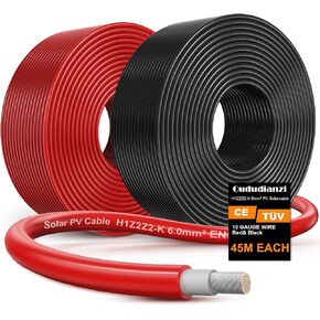 Oududianzi 2x100 Feet Solar Panel Wire, 10AWG Tinned Copper Solar Extension Cable for Photovoltaic Systems, Automotive RVs, Boats (100FT Red + 100FT Black) in Saudi Arabia