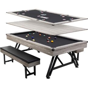 American Legend 3 -in -1 Pool + Poker Table - Transformation الفوري - Premium Black Felt - XL Flip Top Bench Storage - تصميم حديث in Kuwait