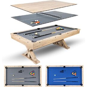 7 FT 3 in 1 Multi Game Pool Table with Dining Top Ping Pong Table Combo, Includes Pool Table Accessories and Tennis Paddles. in Kuwait