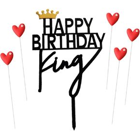 Set of 1 Black Acrylic Happy birthday Cake Topper,5 pcs silvery Star Cake Cupcake Topper(Black 1) in Saudi Arabia