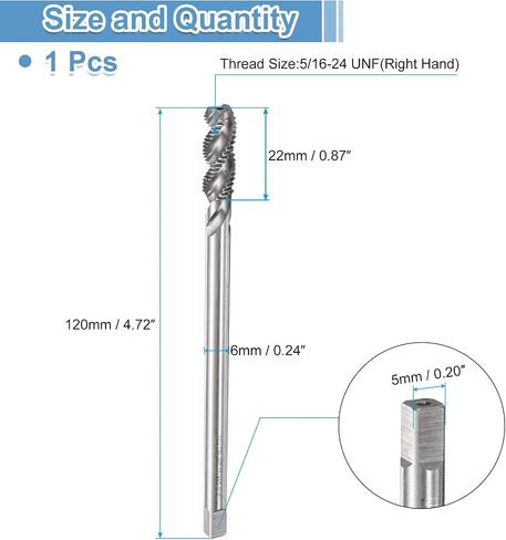 Uxcell Spiral Flute Thread Taps 5/16-18 UNC 2B Machine Threading Bit ، أداة إصلاح المسمار غير المصممة ، M2 Steel High Seed (HSS) in Saudi Arabia