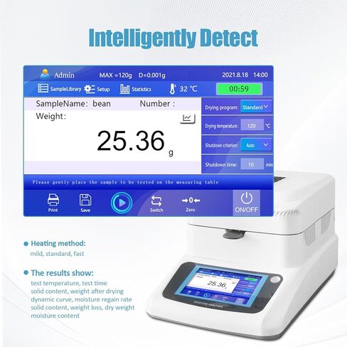 Moisture Analyzer with Rapid Heating & Drying (40-160°C) 120g-0.001g High-Precision Halogen Moisture Balance Moisture Determination for Food, Plants, Construction Materials 110V in Kuwait
