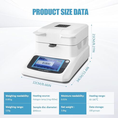 Moisture Analyzer with 120g-0.001g Precision Fast Heating & Drying (40-160°C) Ideal for Quick Moisture Testing in Food, Plants, and Building Materials in Kuwait