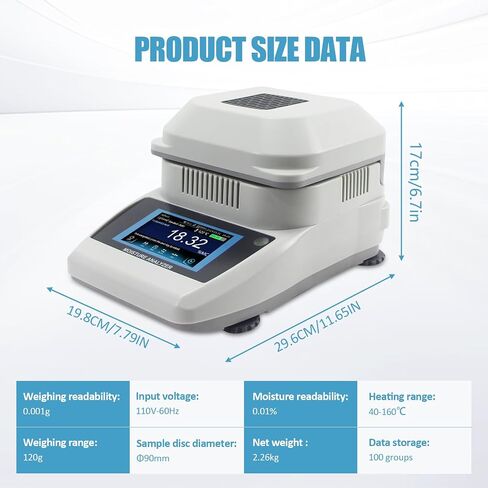 Moisture Analyzer with 120g-0.001g Precision Fast Heating & Drying (40-160°C) Ideal for Quick Moisture Testing in Food, Plants, and Building Materials in Saudi Arabia