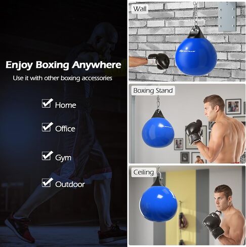 Goplus Water Aqua Bag, 21'' 180 Pound /18" 110 Pound Heavy Punching Bag with Adjustable Metal Chain, Water Injection Hose, Boxing Training Bag for Adults Fitness, MMA in Kuwait