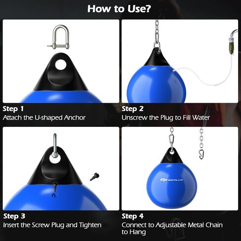 Goplus Water Aqua Bag, 21'' 180 Pound /18" 110 Pound Heavy Punching Bag with Adjustable Metal Chain, Water Injection Hose, Boxing Training Bag for Adults Fitness, MMA in Kuwait