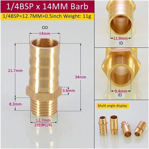 Brass Pipe Fitting 6/8/10/12/14/16mm Hose Barb Tail 1/8" 3/8" 1/4" Male Connector Joint Copper Coupler Adapter(1/8 BSP 10mm Barb) in Kuwait