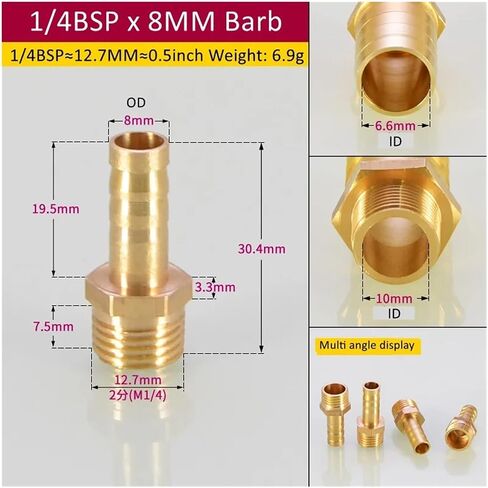 Brass Pipe Fitting 6/8/10/12/14/16mm Hose Barb Tail 1/8" 3/8" 1/4" Male Connector Joint Copper Coupler Adapter(1/8 BSP 10mm Barb) in Kuwait