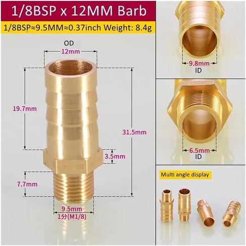 Brass Pipe Fitting 6/8/10/12/14/16mm Hose Barb Tail 1/8" 3/8" 1/4" Male Connector Joint Copper Coupler Adapter(1/8 BSP 10mm Barb) in Kuwait