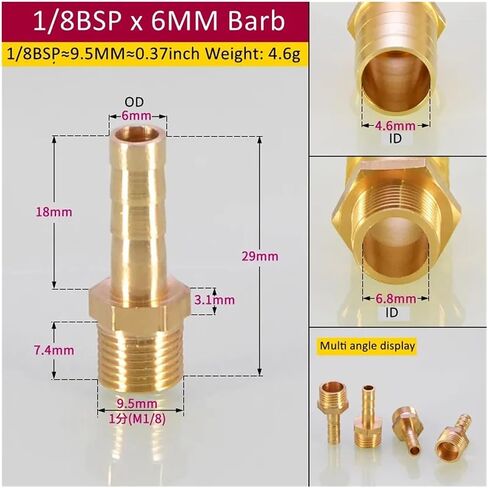 Brass Pipe Fitting 6/8/10/12/14/16mm Hose Barb Tail 1/8" 3/8" 1/4" Male Connector Joint Copper Coupler Adapter(1/8 BSP 10mm Barb) in Kuwait