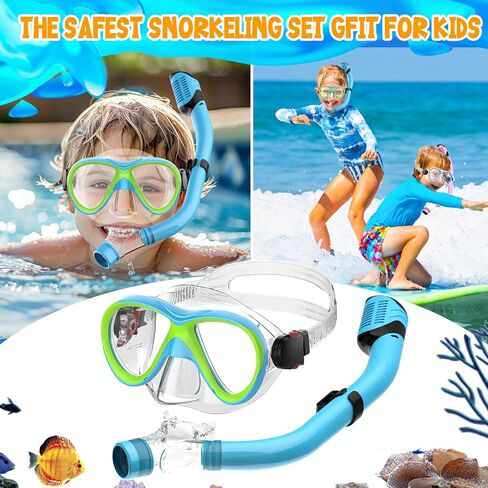 Kids Snorkel Set, Dry Top Snorkeling Gear for Kids, Diving Mask for Youth Boys Girls Age 5-15, Tempered Glass Swimming Goggles Combo Set, Anti-Fog Panoramic View Kids Snorkel Set in Kuwait